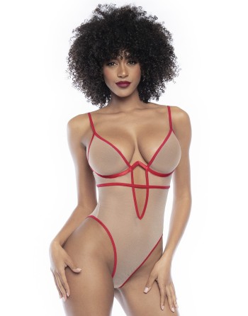 body sexy pour femme avec armatures, couleur chair et rouge de mapalé lingerie