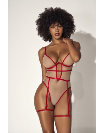 body sexy pour femme avec armatures, couleur chair et rouge de mapalé lingerie