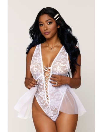 body sexy blanc avec tulle en résille de chez dreamgirl lingerie sexy