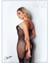 bodystocking noir sexy avec fine bretelles, ouvert à l'entrejambe