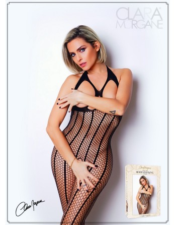 bodystocking noir seins nus en fine résille de la collection clara morgane