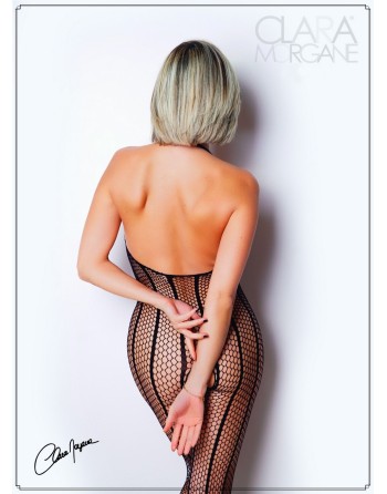 bodystocking noir seins nus en fine résille de la collection clara morgane