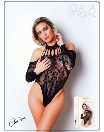 body résille noire avec manches longues sexy de clara morgane