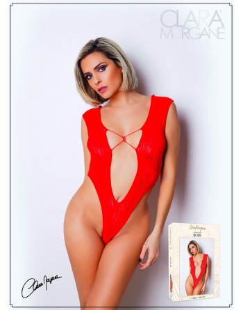 body rouge avec décolleté plongeant de la collection clara morgane.