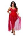  lingerie dreamgirl : body string grande taille rouge échancré et jupe transparente