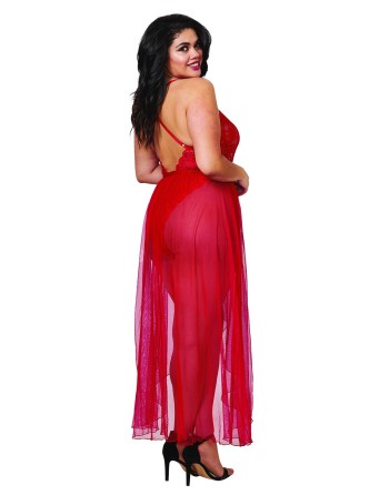  lingerie dreamgirl : body string grande taille rouge échancré et jupe transparente