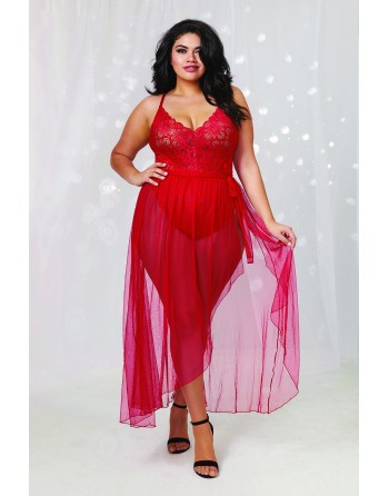  lingerie dreamgirl : body string grande taille rouge échancré et jupe transparente