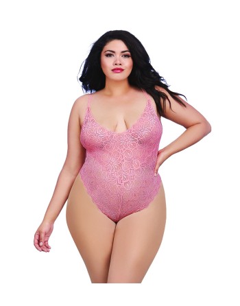  lingerie dreamgirl : body string grande taille rose vintage échancré et jupe transparente