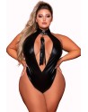 body, grande taille, en simili cuir extensible avec col clouté et fouet de la collection dreamgirl