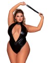 body, grande taille, en simili cuir extensible avec col clouté et fouet de la collection dreamgirl