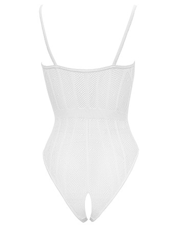 body string en résille et dentelle blanche très élastique pour épouser votre silhouette de la collection cottelli.