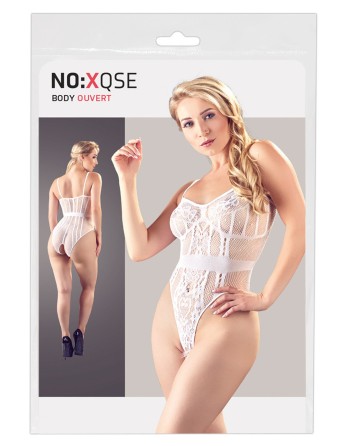 body string en résille et dentelle blanche très élastique pour épouser votre silhouette de la collection cottelli.