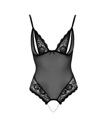 body string en résille transparente et dentelle délicate noire de la collection cottelli.