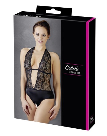 body ouvert à l'entrejambe en fine dentelle noire de la collection cottelli.