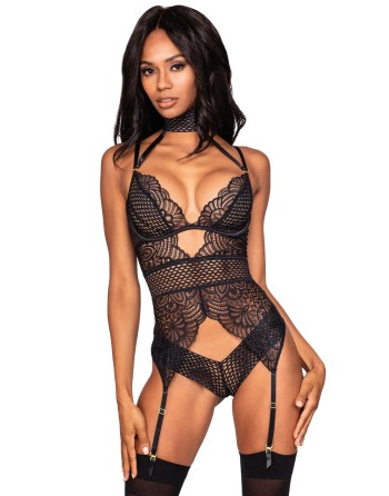 body string avec porte jarretelles noire, dans une dentelle aux forme sexy de la collecion dreamgirl