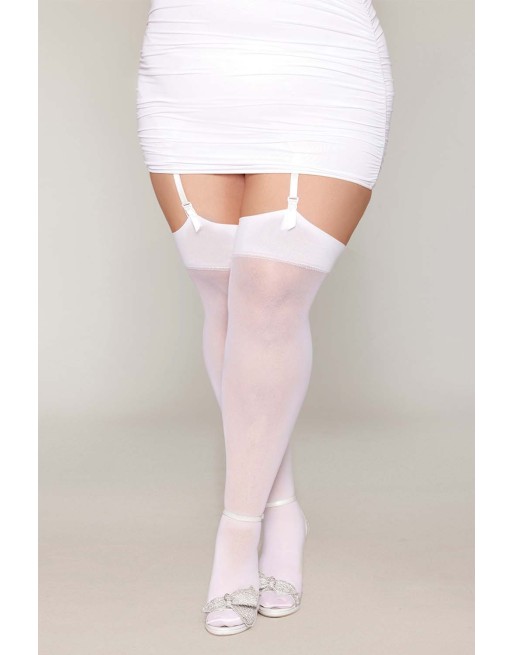 bas blanc, grande taille, avec couture en strass, dreamgirl bas et collants