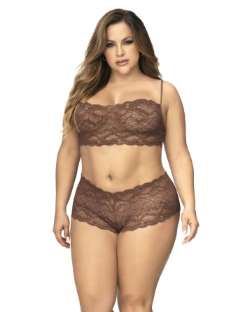 top et shorty dentelle, couleur cacao, sexy, grande taille, de mapalé lingerie