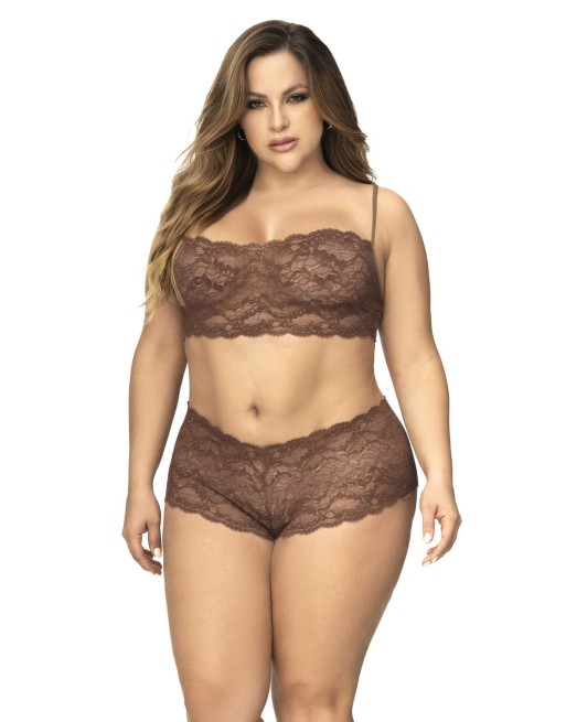 top et shorty dentelle, couleur cacao, sexy, grande taille, de mapalé lingerie