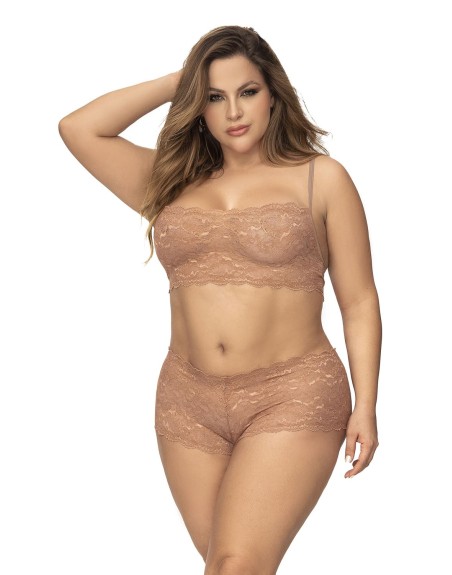 top et shorty dentelle, couleur taupe sexy, grande taille, de mapalé lingerie