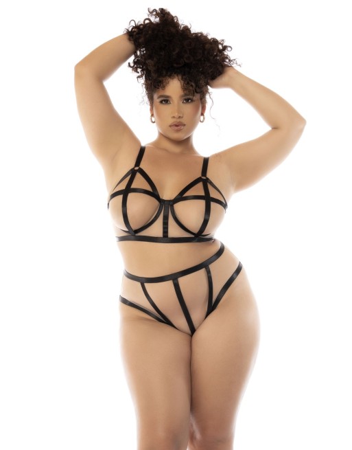 ensemble de lingerie sexy, grande taille, en fine résille transparente