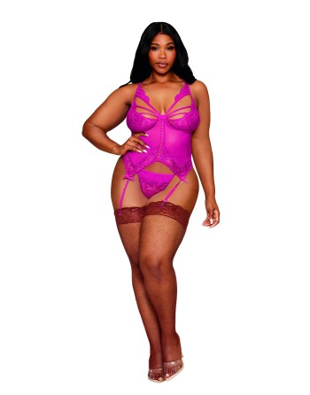 Bustier porte jarretelles grande taille rose avec string - DG13283XBEE