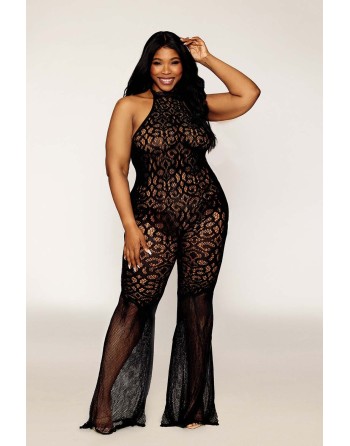 bodystocking noir, grande taille, en résille année 1970 de dreamgirl lingerie