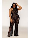 bodystocking noir, grande taille, en résille année 1970 de dreamgirl lingerie