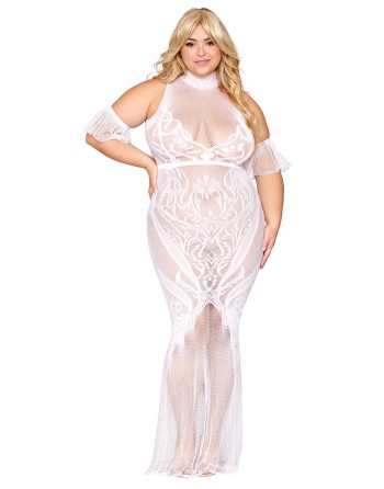 robe bodystocking blanche, grande taille, en résille de dreamgirl bas et collants