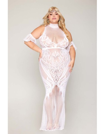 robe bodystocking blanche, grande taille, en résille de dreamgirl bas et collants