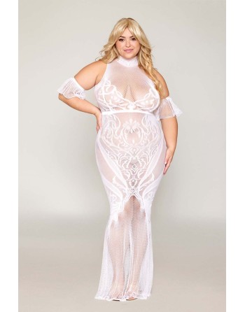 robe bodystocking blanche, grande taille, en résille de dreamgirl bas et collants