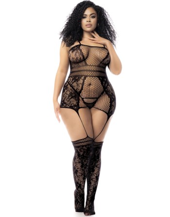 combinaison, grande taille, sexy noire en résille de mapalé lingerie sexy.