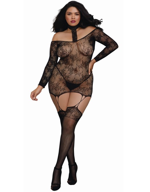  lingerie bodystocking grande taille reversible resille