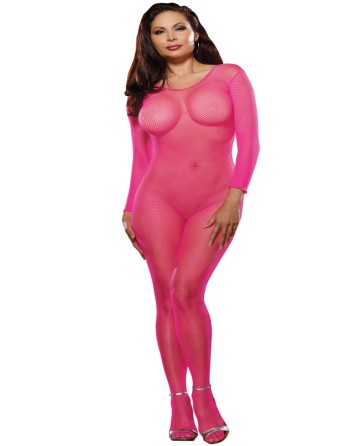  bodystocking rose fluo résille grande taille