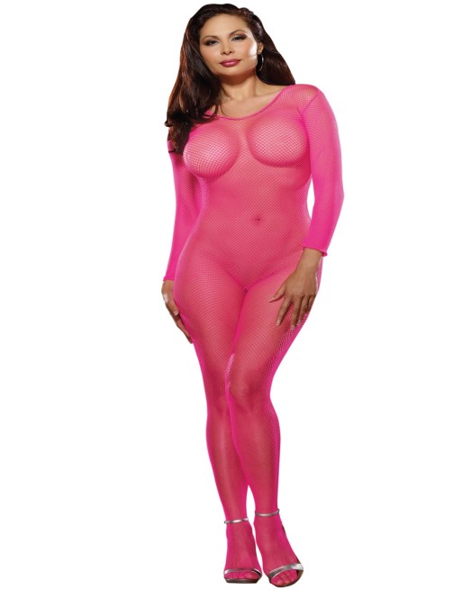  bodystocking rose fluo résille grande taille