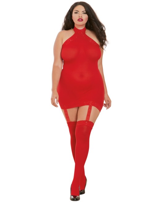  bodystocking rouge grande taille effet guêpière sexy