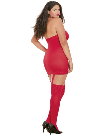  bodystocking rouge grande taille effet guêpière sexy