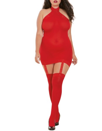  bodystocking rouge grande taille effet guêpière sexy