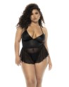 nuisette noire, grande taille en tissu mouillé et résille de mapalé lingerie