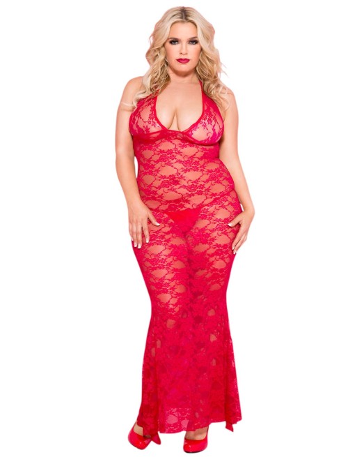  lingerie sexy : nuisette grande taille longue rouge