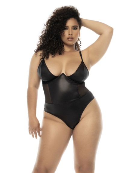 bodystring, grande taille, noir dans un tissu effet mouillé de mapalé lingerie.