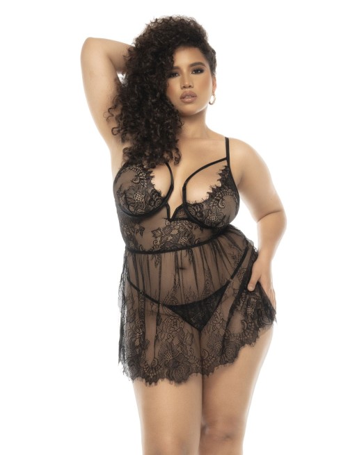 nuisette en dentelle noire grande taille, vente en drosphipping pas cher