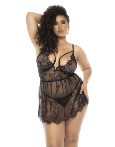 nuisette en dentelle noire grande taille, vente en drosphipping pas cher