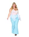 Babydoll et string grande taille en résille et dentelle blanche - DG13314WHT