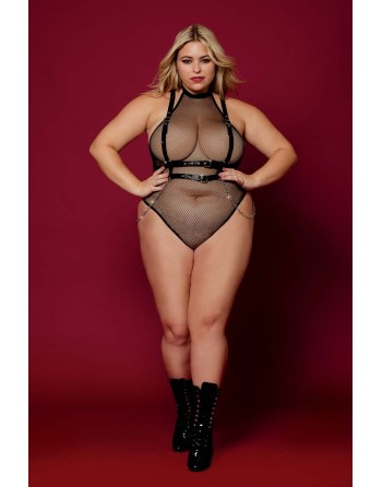 body noir et harnais cuir de la collection lingerie bdsm de chez dreamgirl