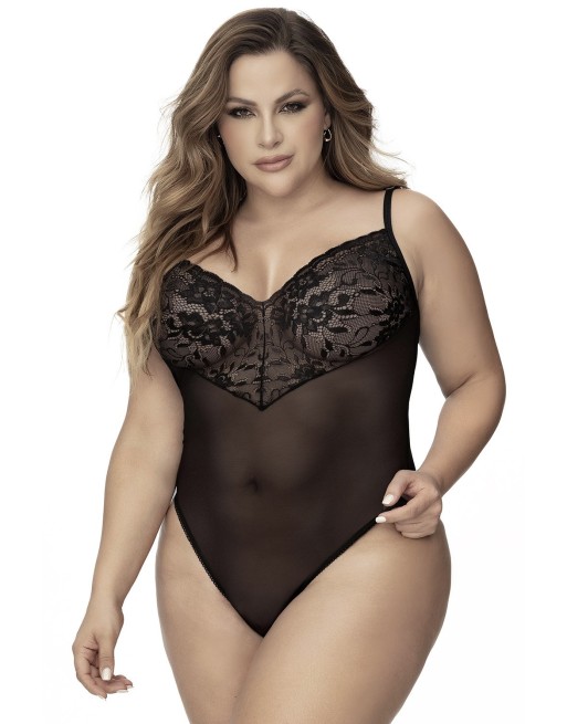 body sexy, pour femme forte, noir en dentelle et résille de mapalé lingerie