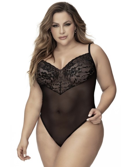 body sexy, pour femme forte, noir en dentelle et résille de mapalé lingerie