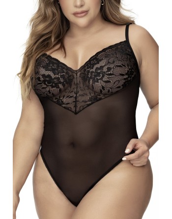 body sexy, pour femme forte, noir en dentelle et résille de mapalé lingerie