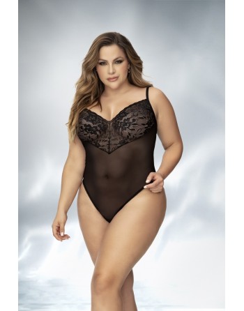 body sexy, pour femme forte, noir en dentelle et résille de mapalé lingerie