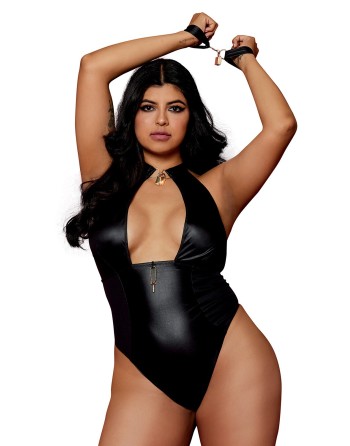 body, grande taille, en simili cuir avec menottes de chez dreamgirl