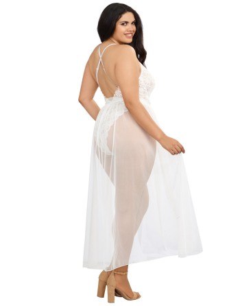  lingerie dreamgirl : body string blanc grande taille échancré et jupe transparente